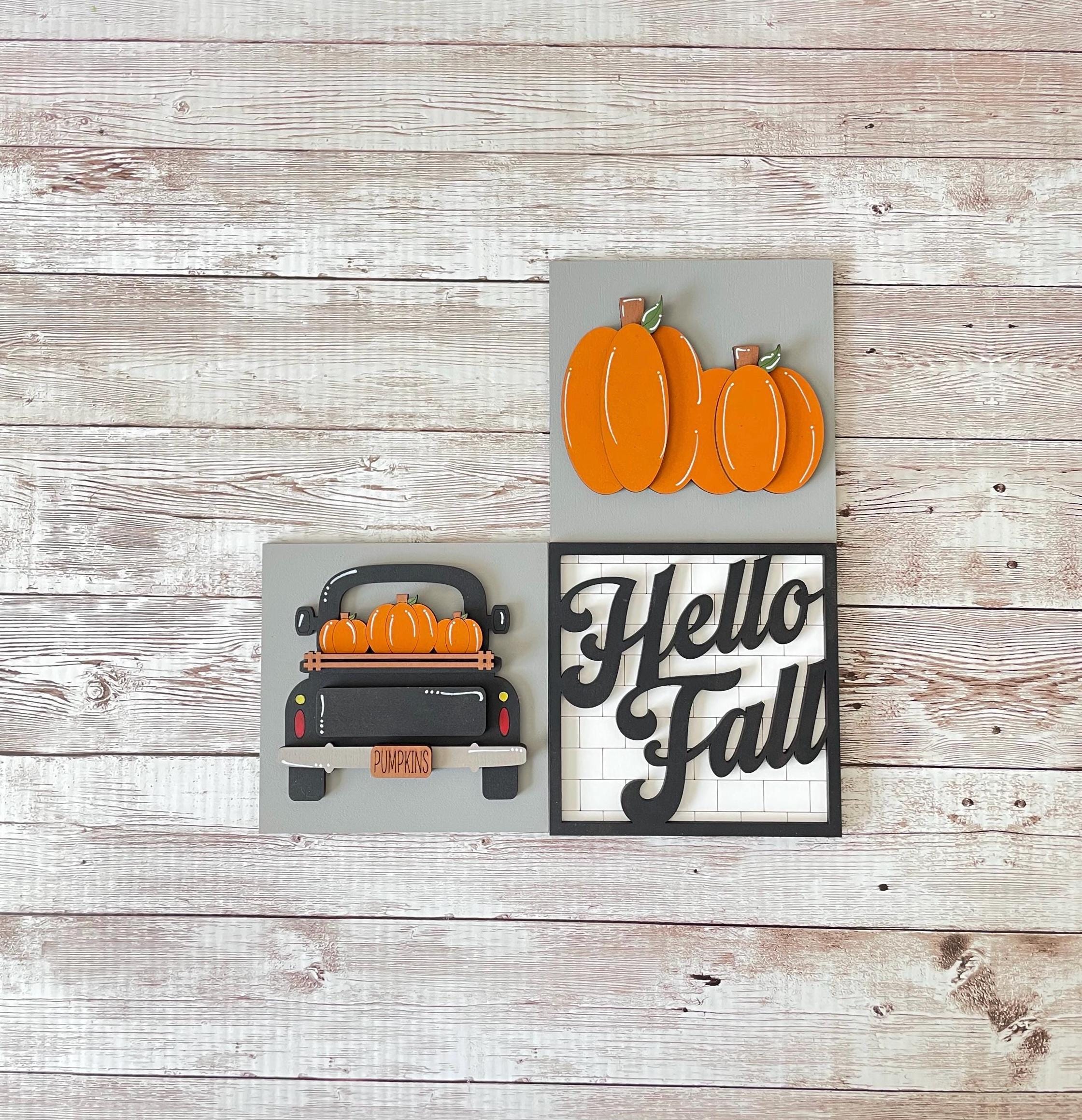 Hello Fall Interchangeable sign ladder, inserts only, 3pk or 4pk, pumpkin truck tiered tray decor