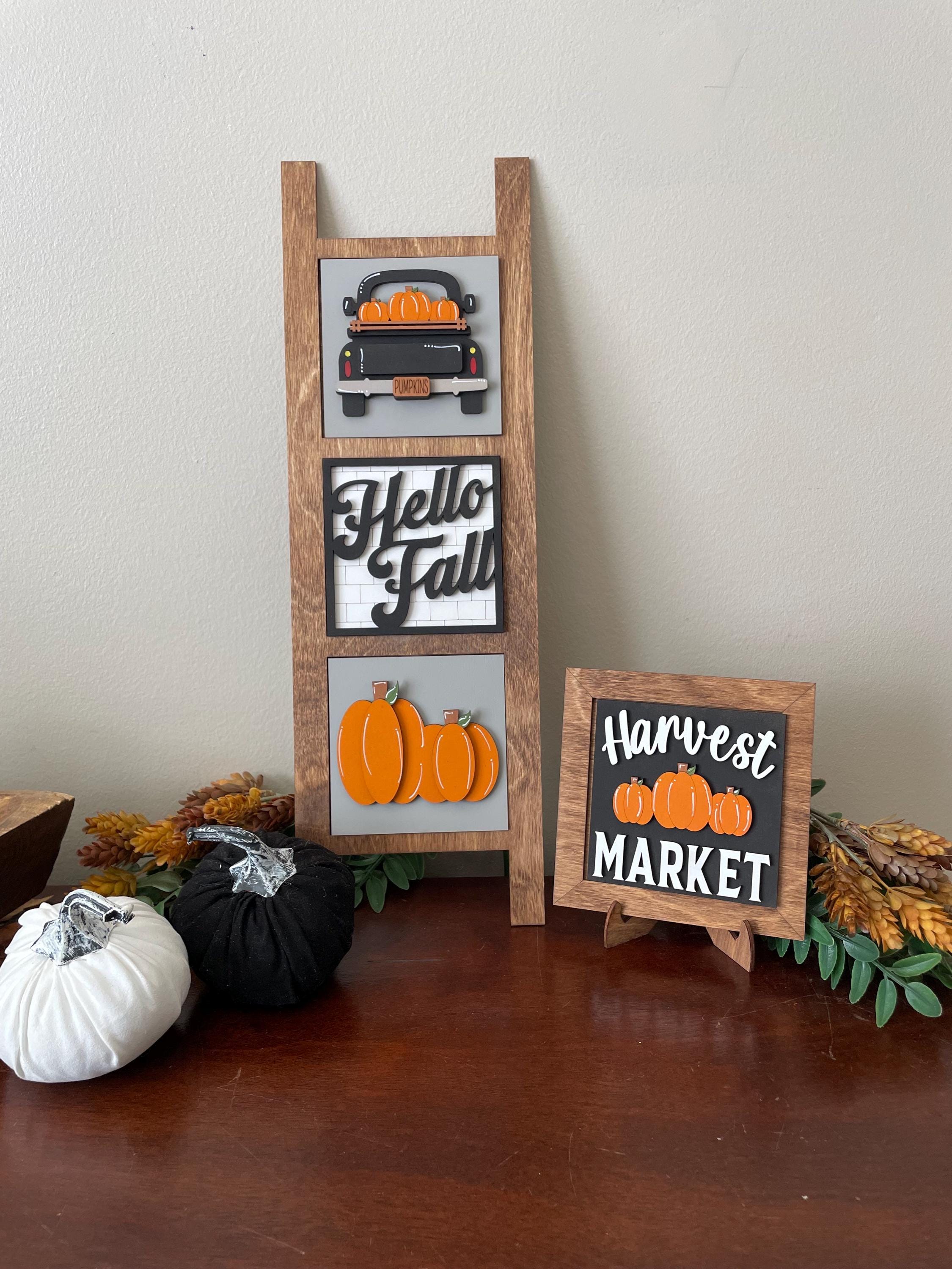 Hello Fall Interchangeable sign ladder, inserts only, 3pk or 4pk, pumpkin truck tiered tray decor