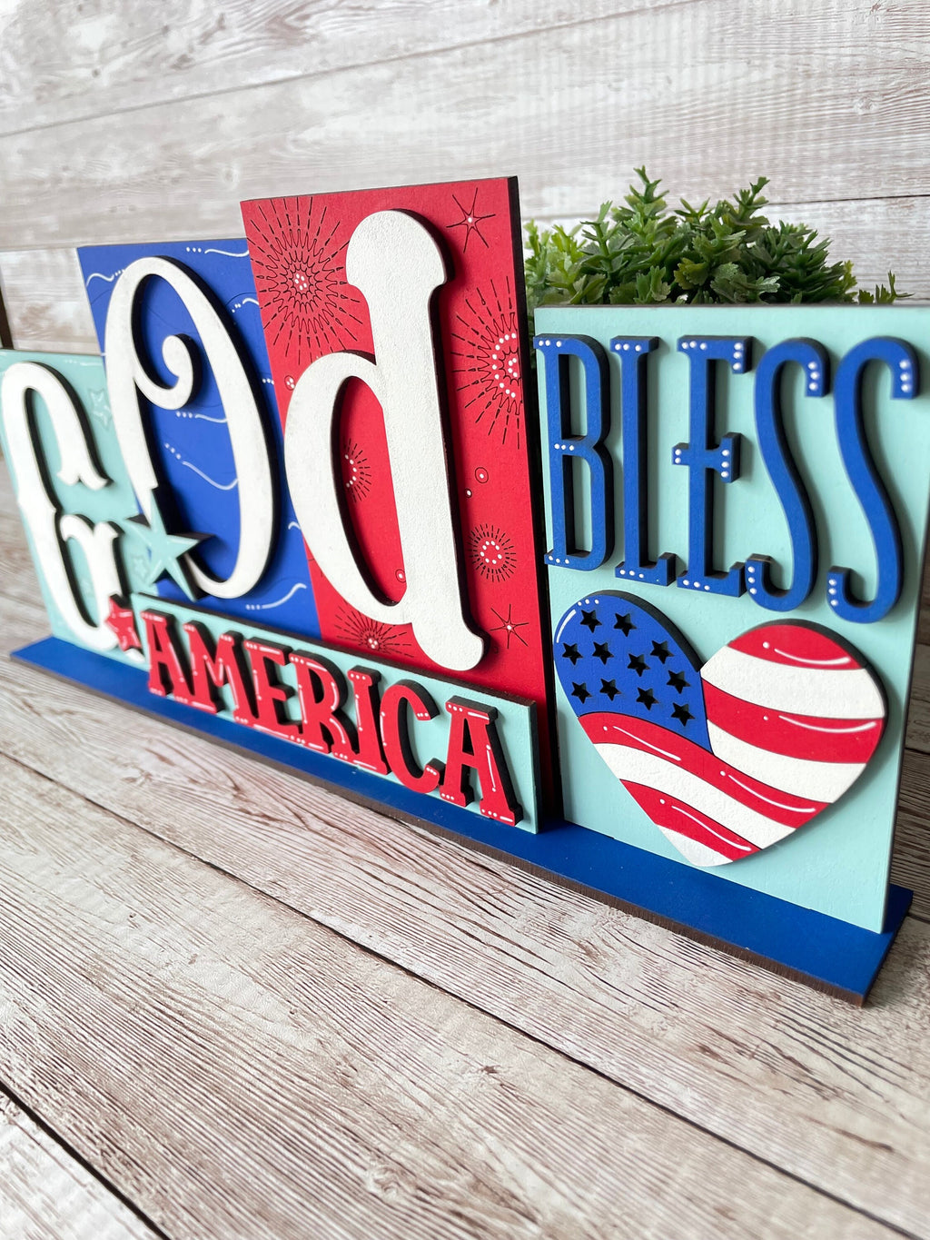 God Bless America sign, July 4th, USA decor, tiered tray decor, 4th of July, summer, Patriotic theme, Red White Blue, American flag,