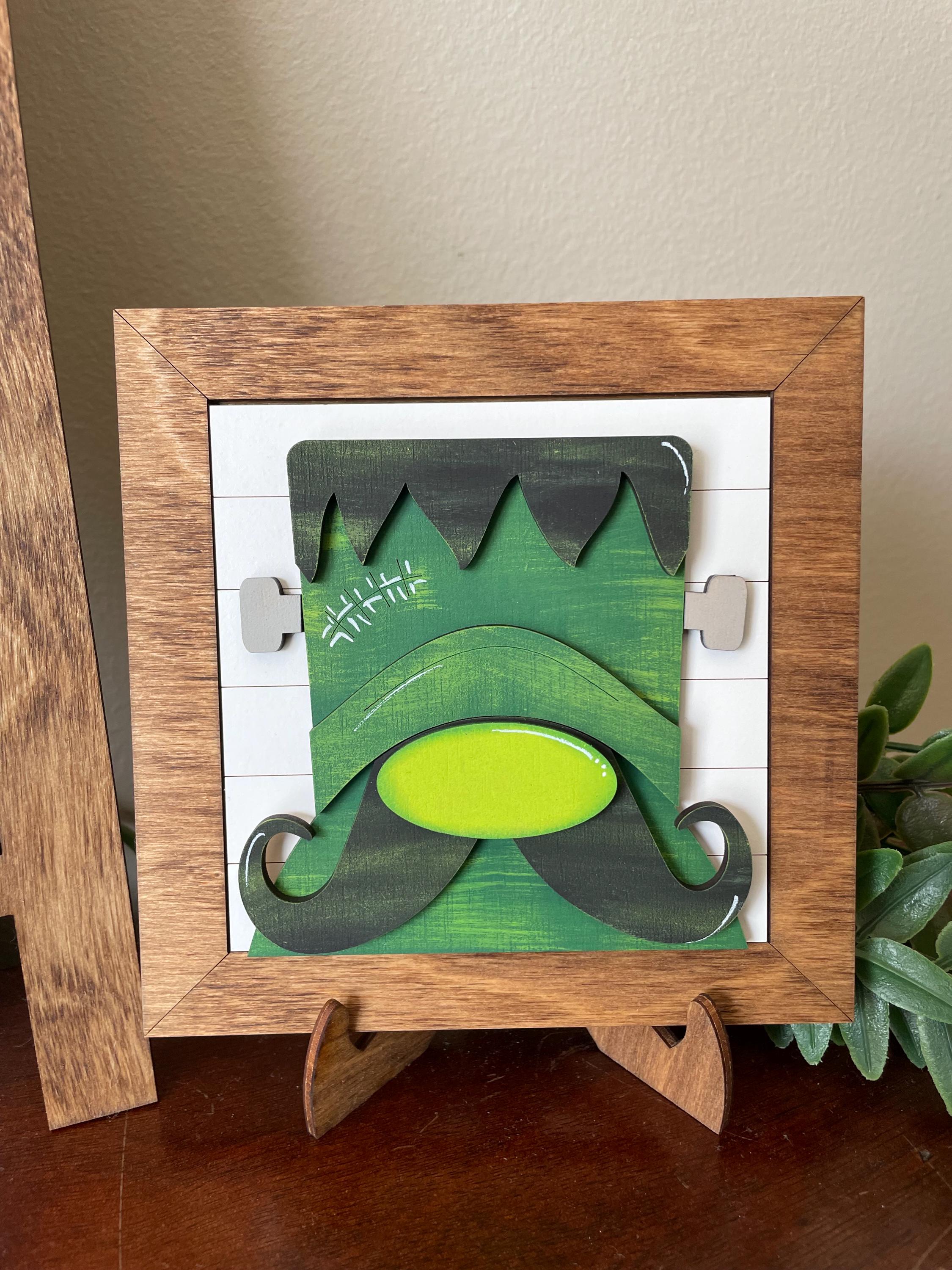 Halloween Interchangeable sign ladder, inserts only, 3pk or 4pk, mummy, Frankenstein, pumpkin candy bag, Happy Halloween, tiered tray decor