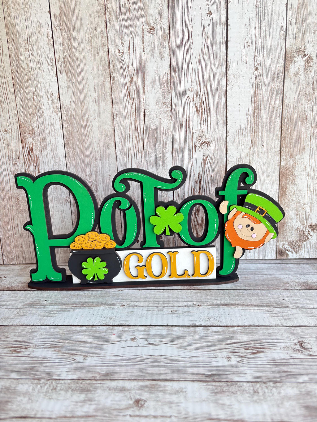 Pot of Gold Leprechaun St Patrick’s Day home decor word sign
