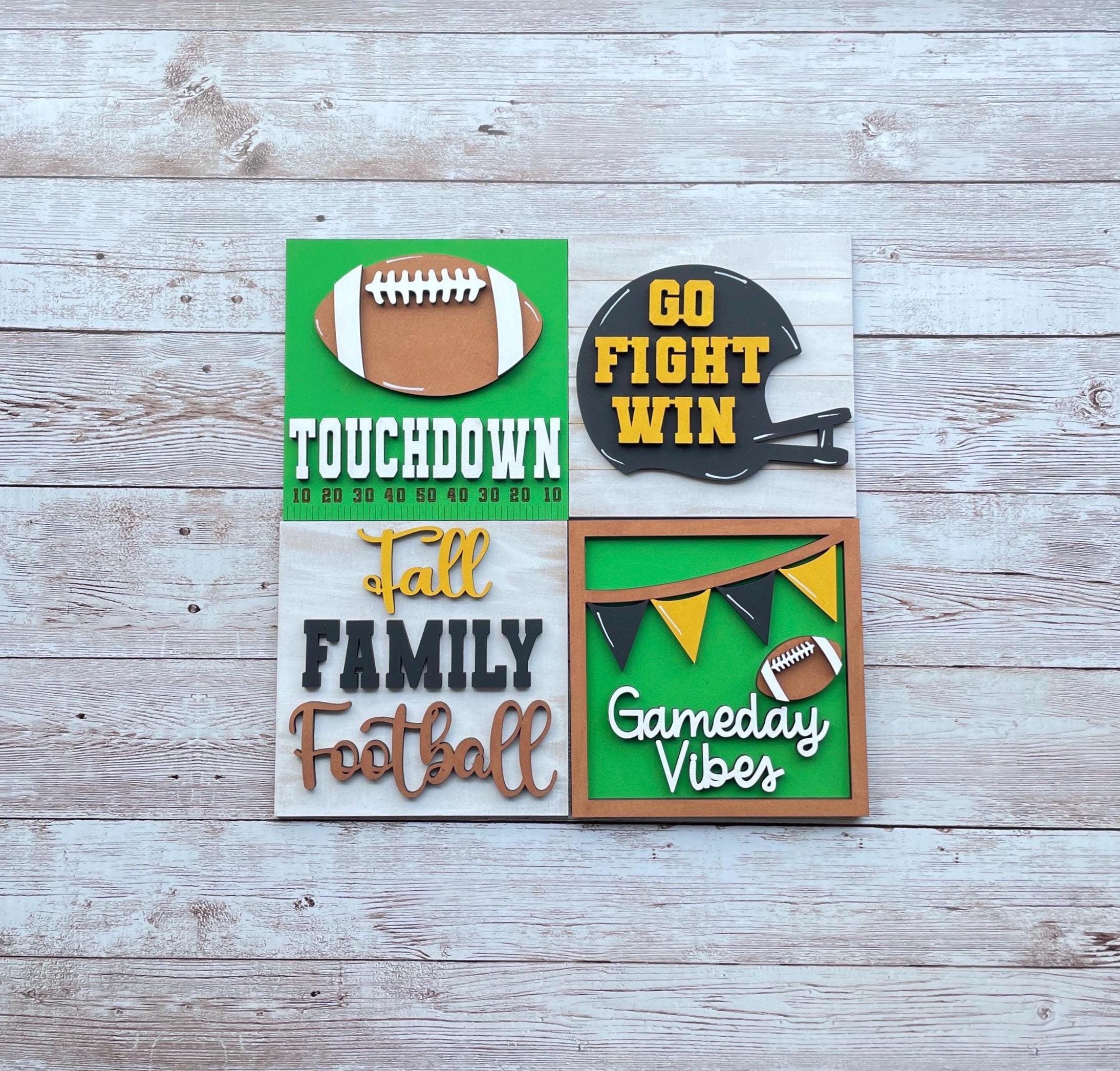 Football Fall Interchangeable sign ladder, inserts only, 3pk or 4pk, high school college colors tiered tray decor