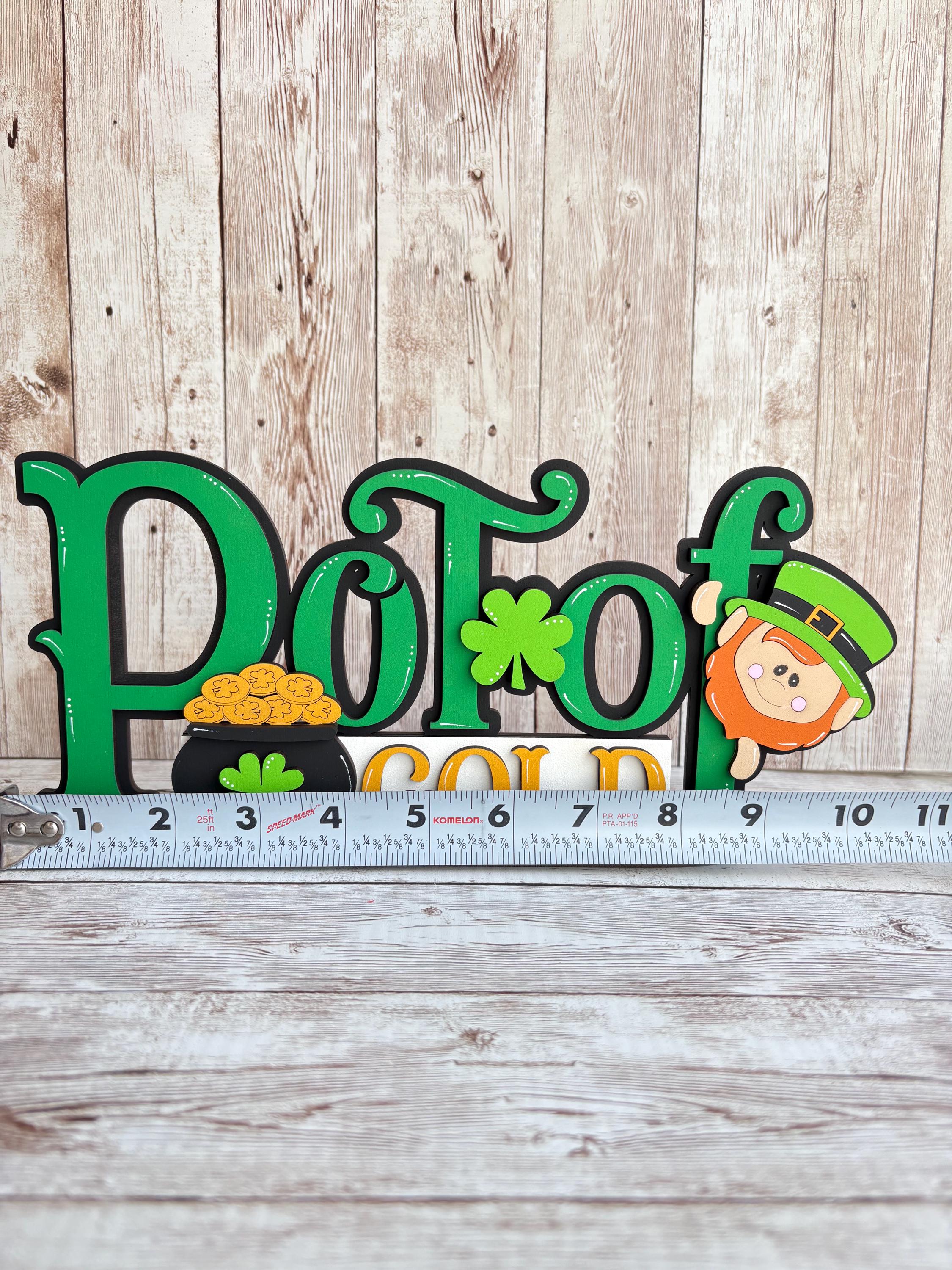 Pot of Gold Leprechaun St Patrick’s Day home decor word sign