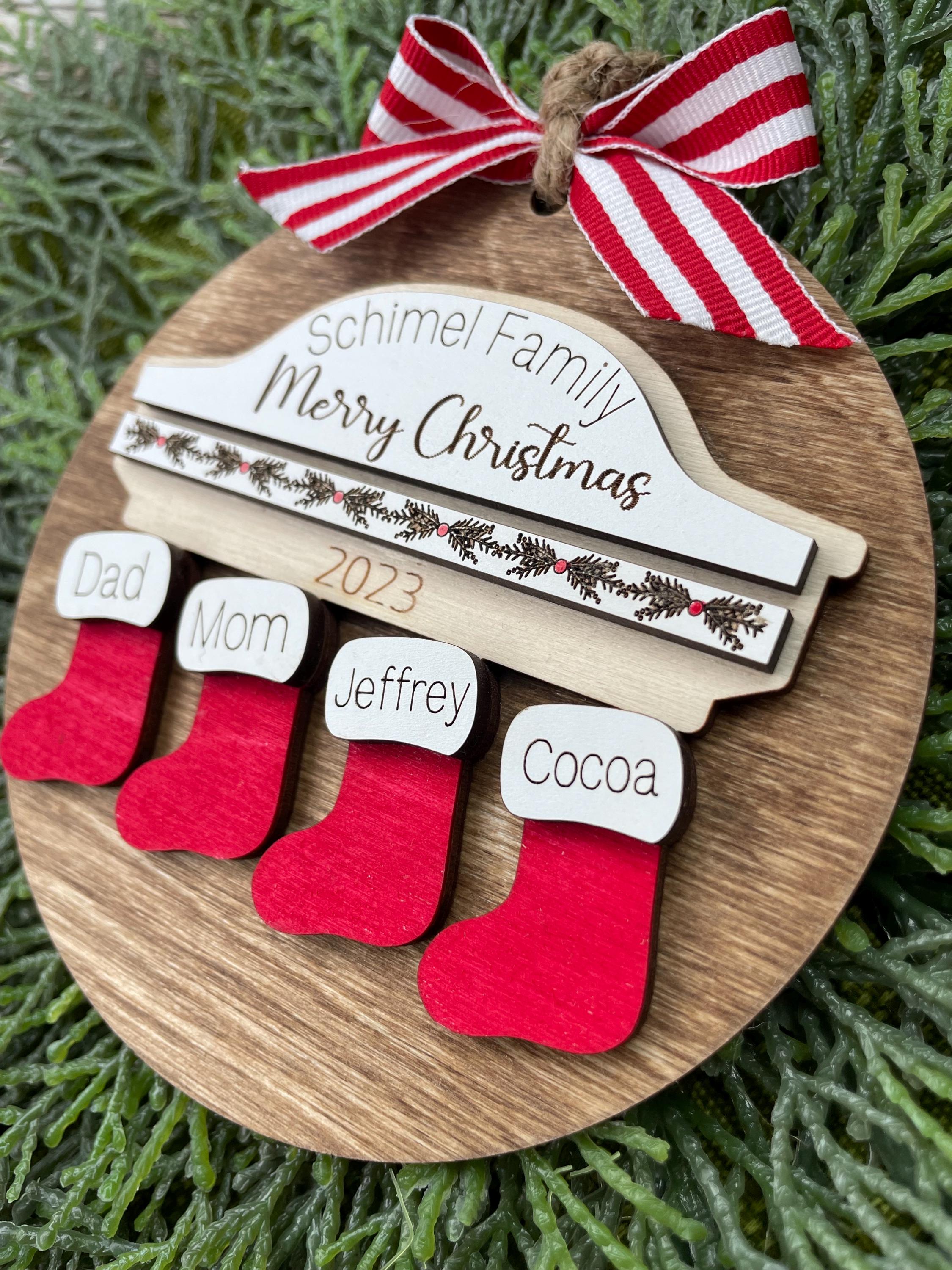 Family Stockings personalized customized names ornament keepsake memorabilia year new family member up to 8 names, pets name & paw print