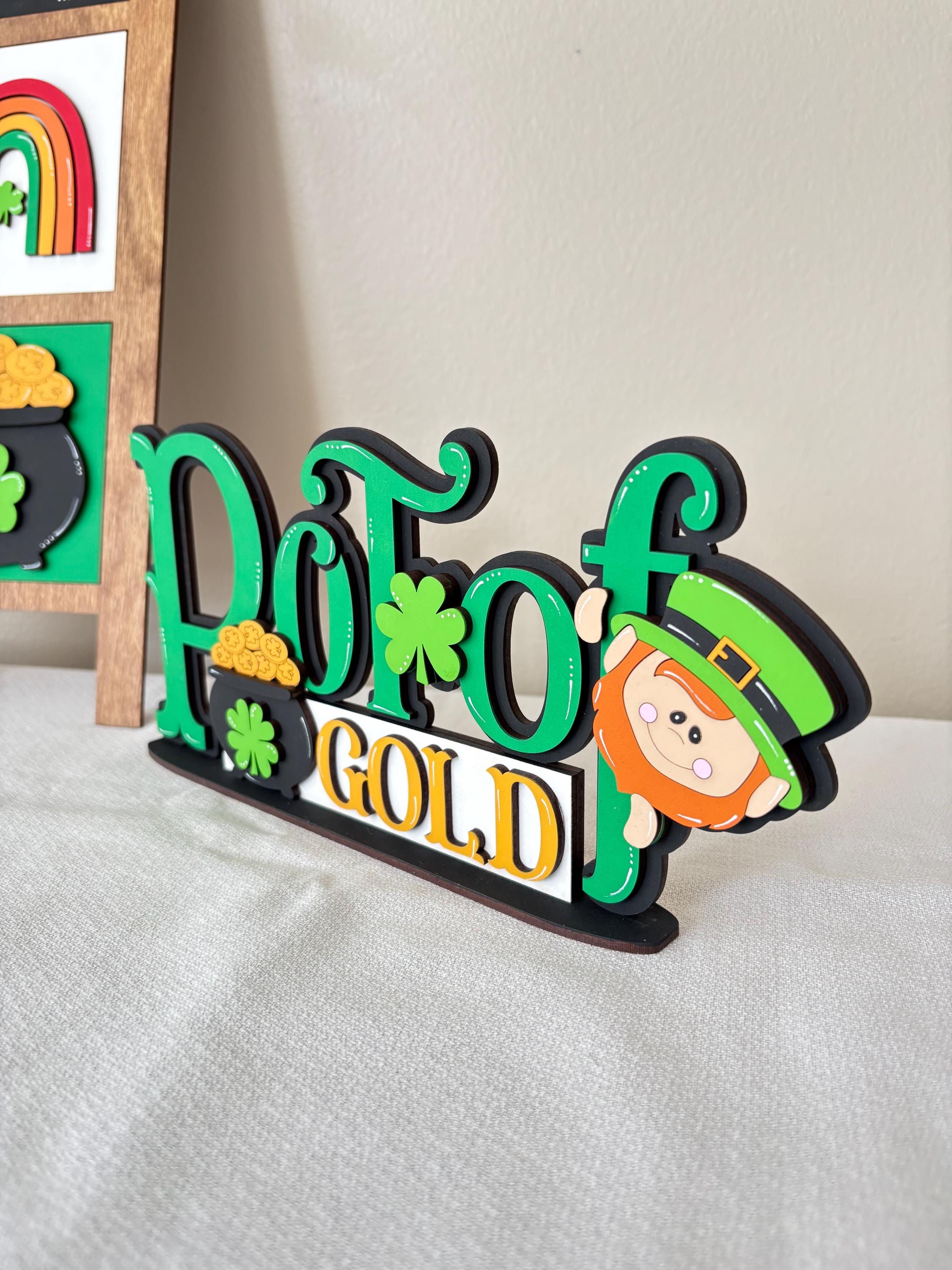 Pot of Gold Leprechaun St Patrick’s Day home decor word sign