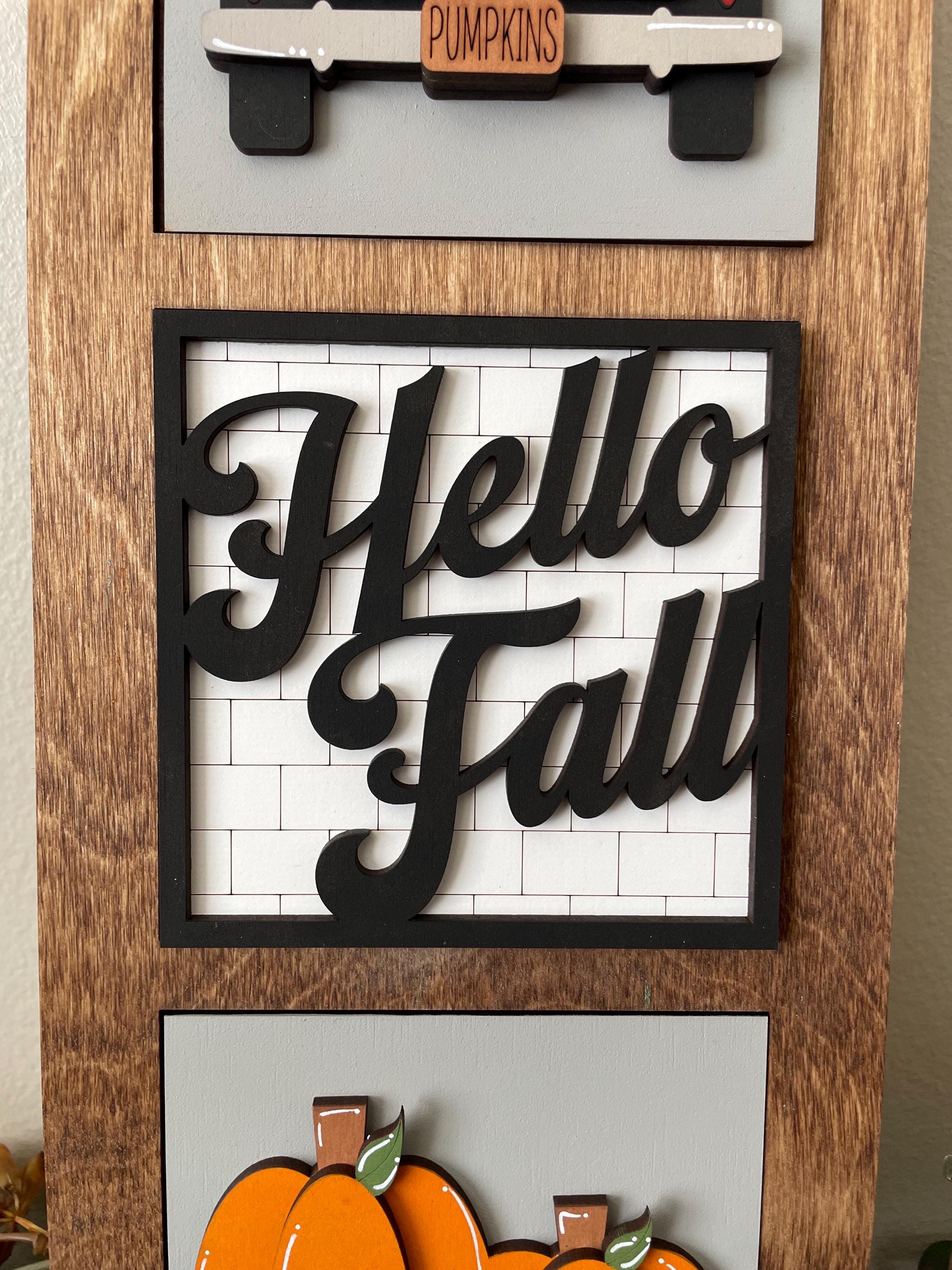 Hello Fall Interchangeable sign ladder, inserts only, 3pk or 4pk, pumpkin truck tiered tray decor