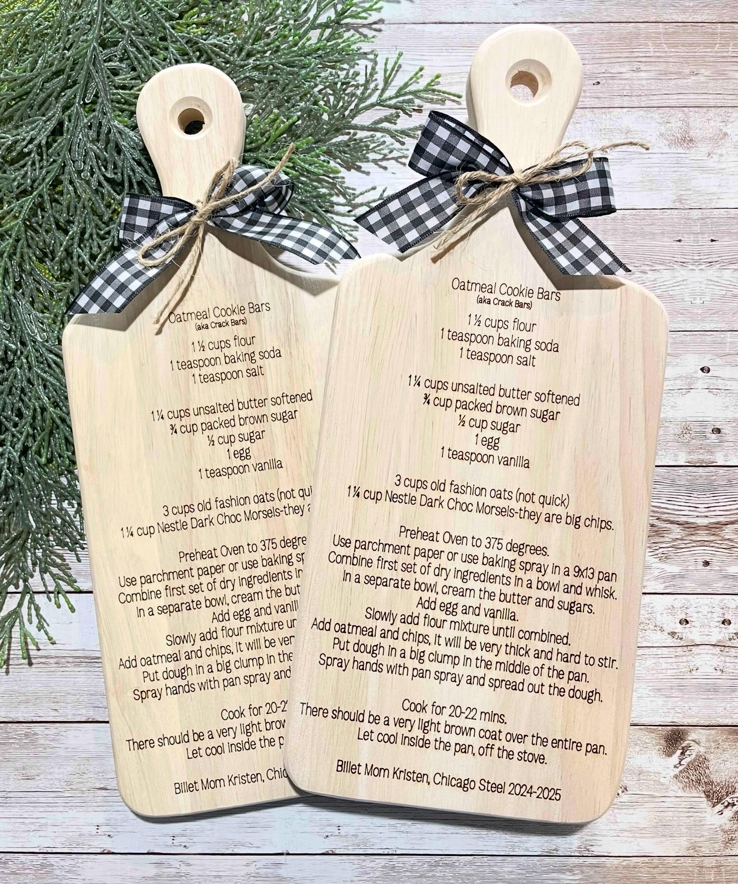 Recipe cutting board gift for wedding, family, billet, exchange student or friend. Savor your yummy food recipes forever saved on this board