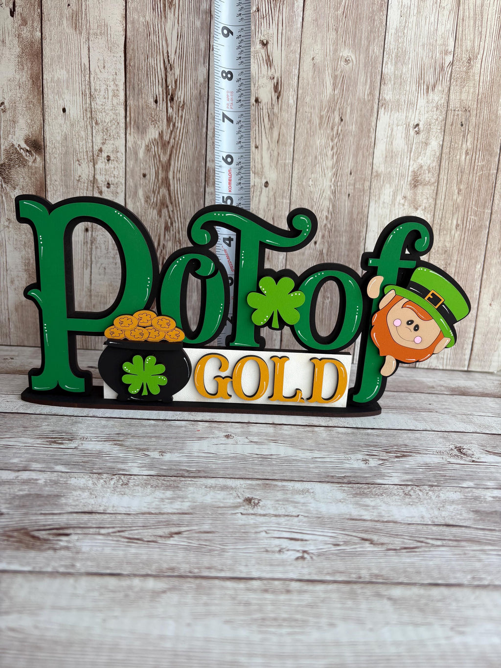 Pot of Gold Leprechaun St Patrick’s Day home decor word sign