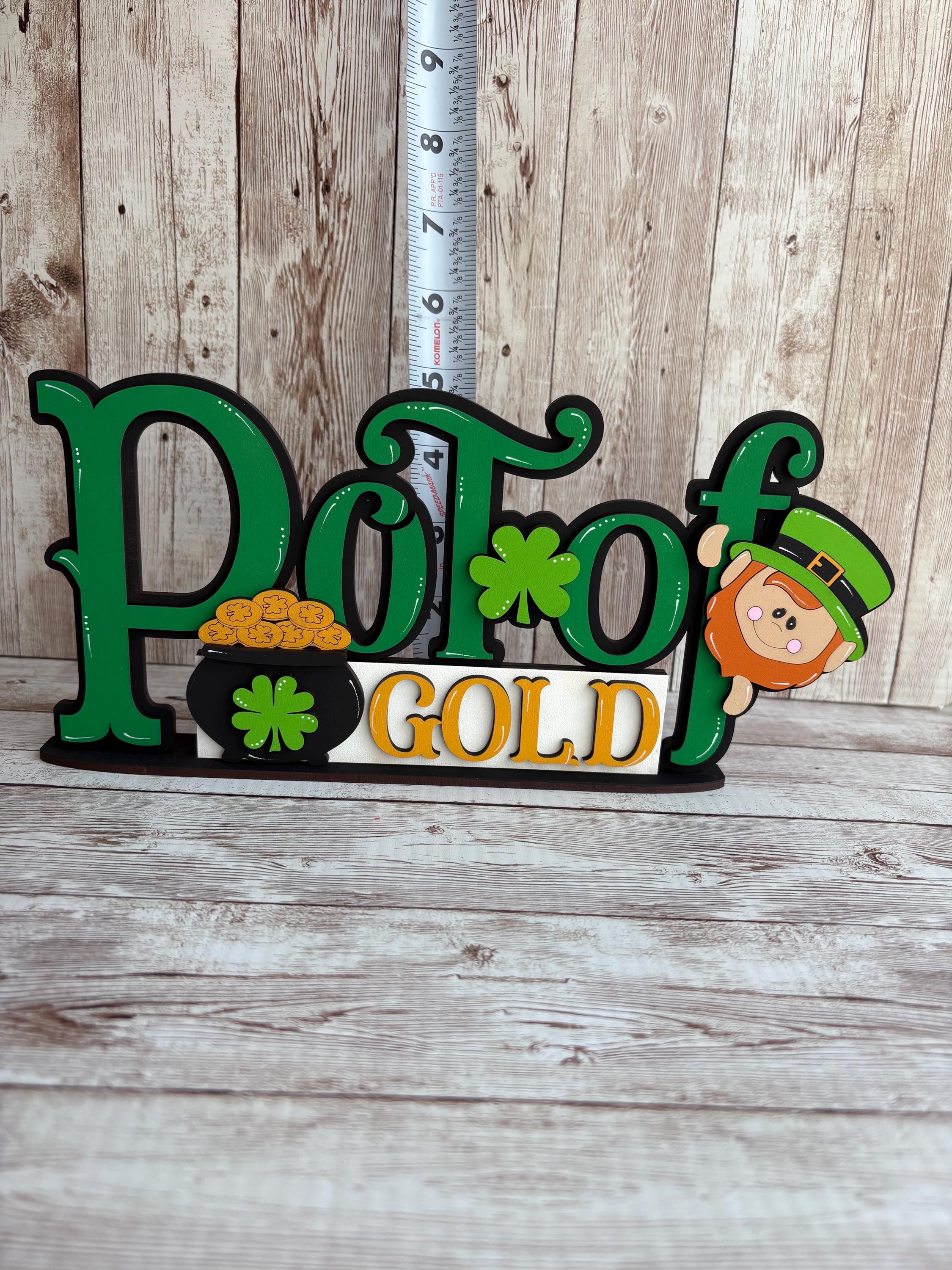Pot of Gold Leprechaun St Patrick’s Day home decor word sign