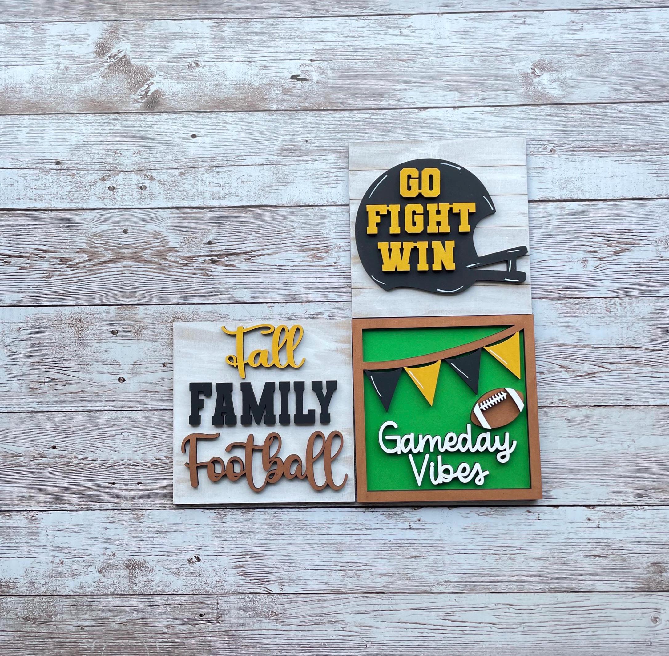 Football Fall Interchangeable sign ladder, inserts only, 3pk or 4pk, high school college colors tiered tray decor