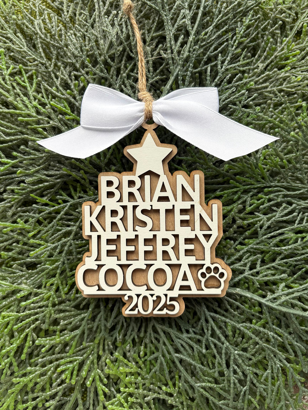 Ornament tree white natural personalized with year