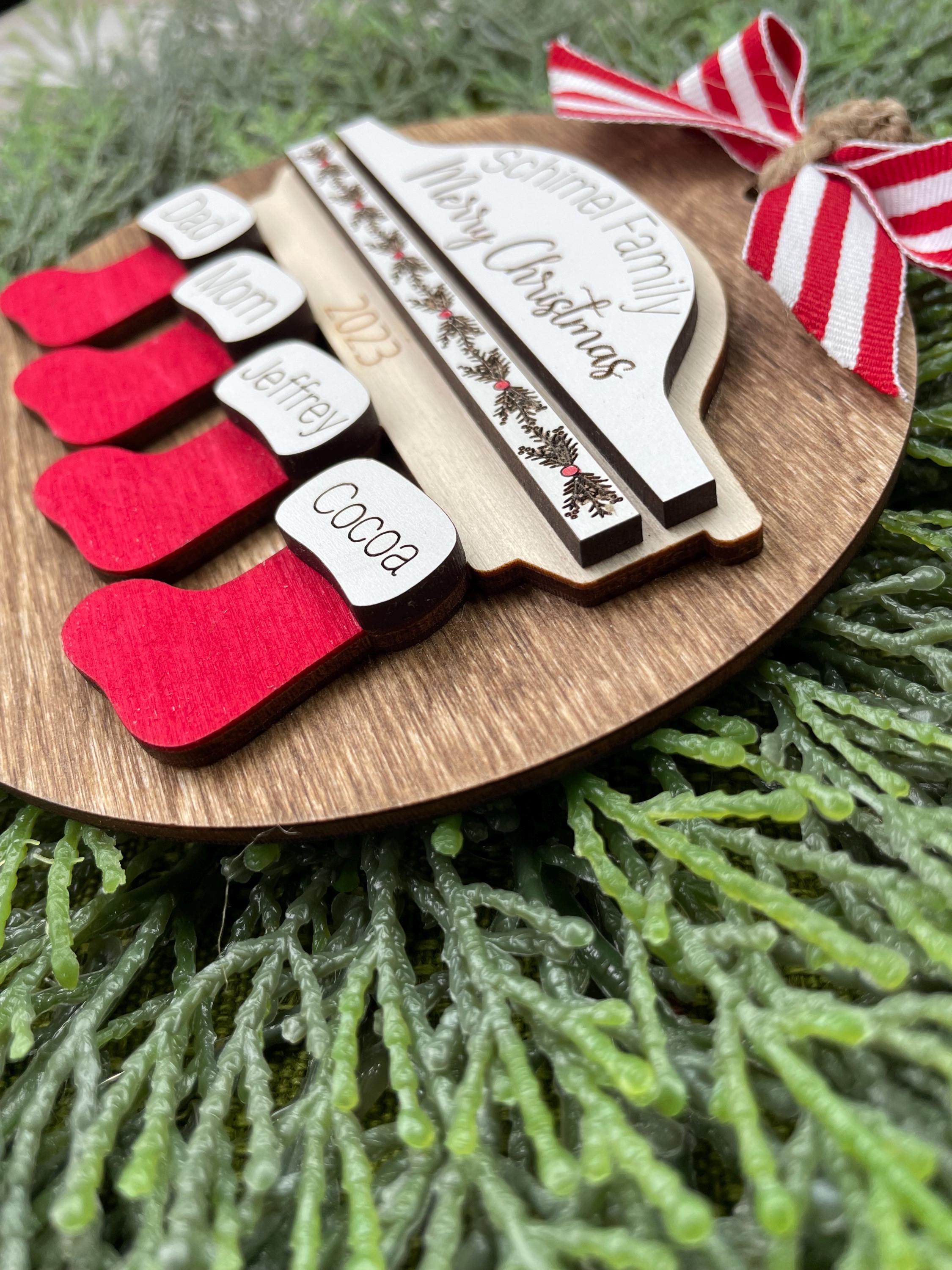 Family Stockings personalized customized names ornament keepsake memorabilia year new family member up to 8 names, pets name & paw print