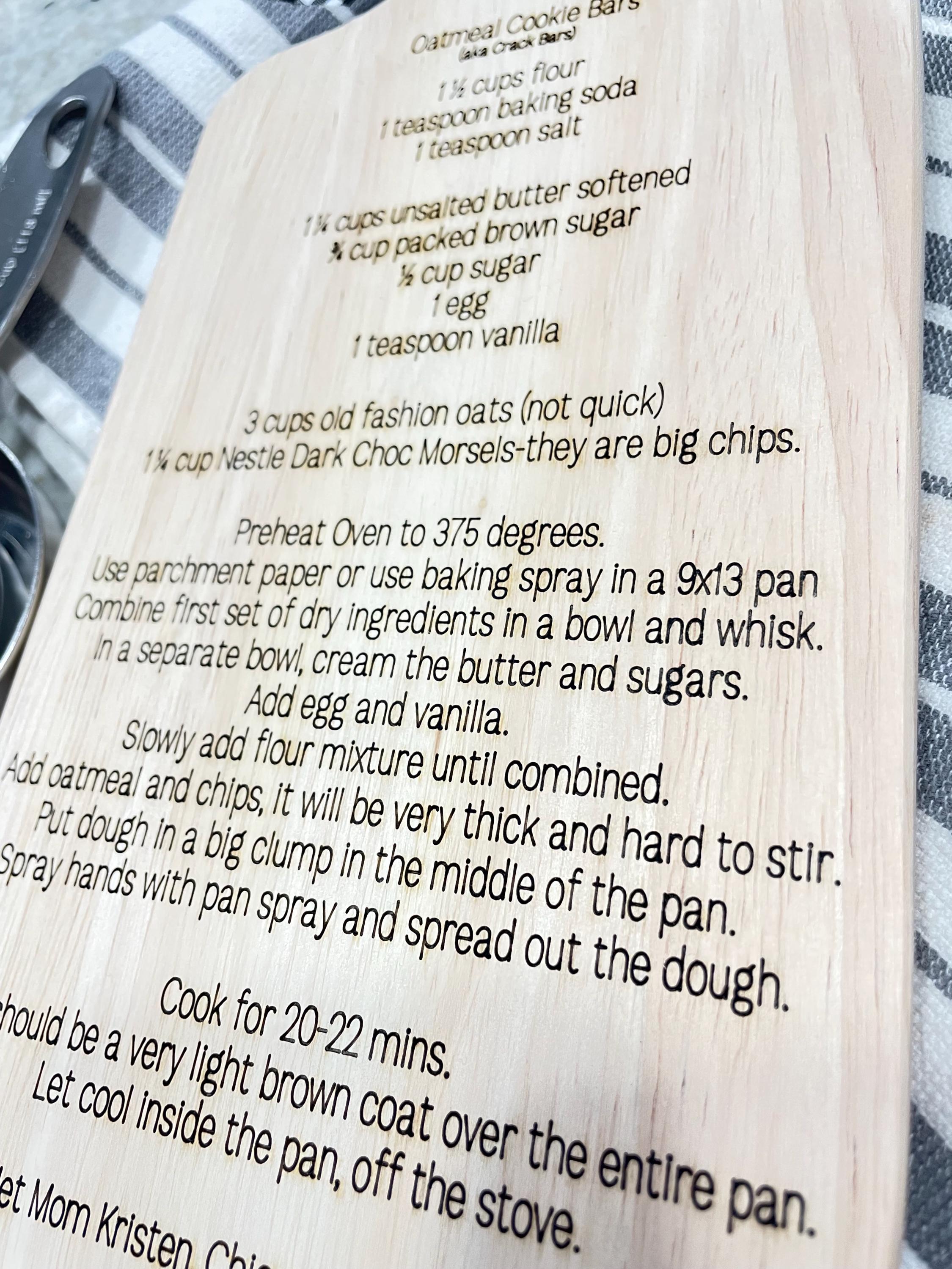 Recipe cutting board gift for wedding, family, billet, exchange student or friend. Savor your yummy food recipes forever saved on this board