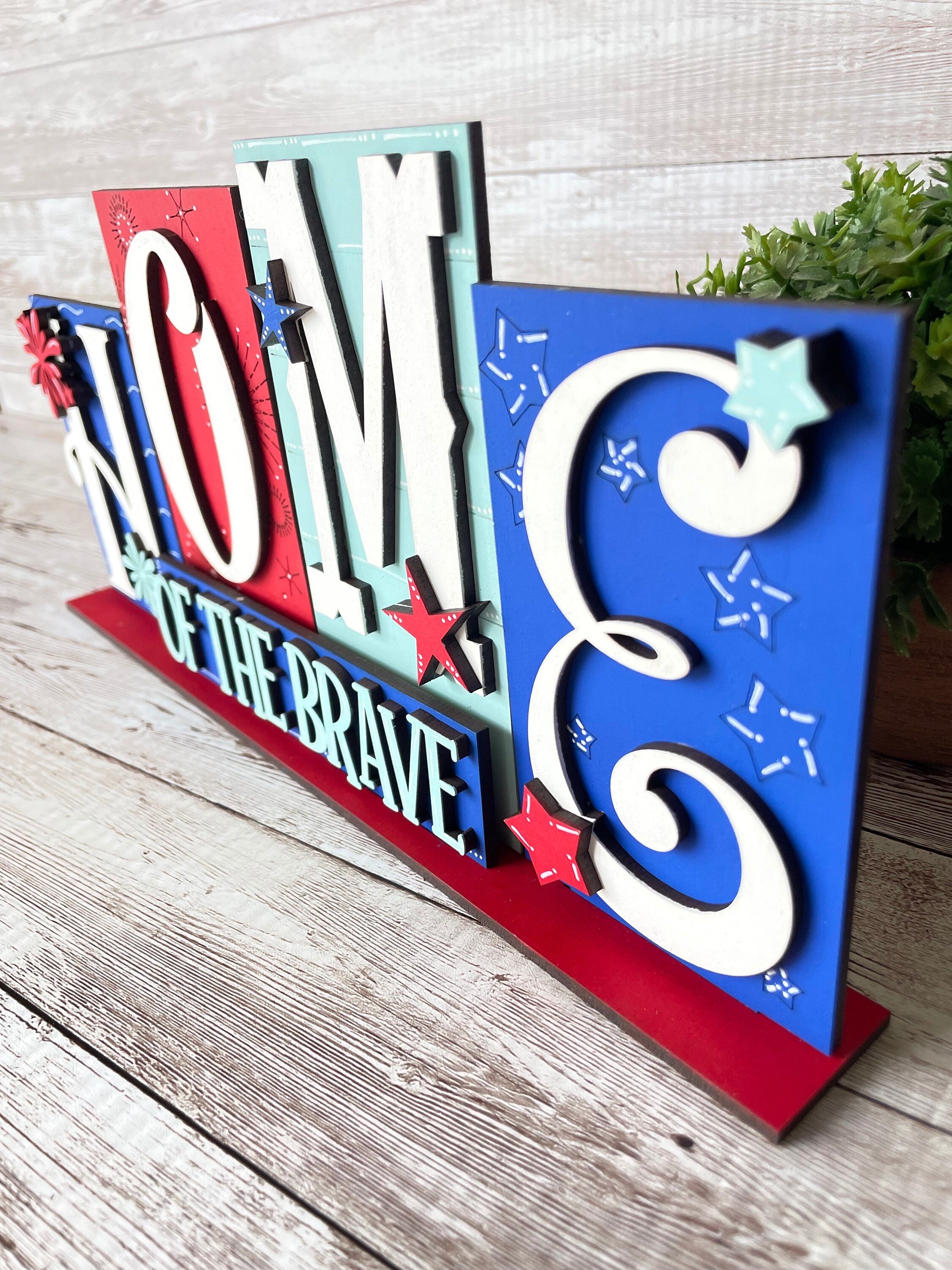 Home of the Brave sign, July 4th, USA decor, tiered tray decor, 4th of July, summer, Patriotic theme, Red White Blue, American flag,