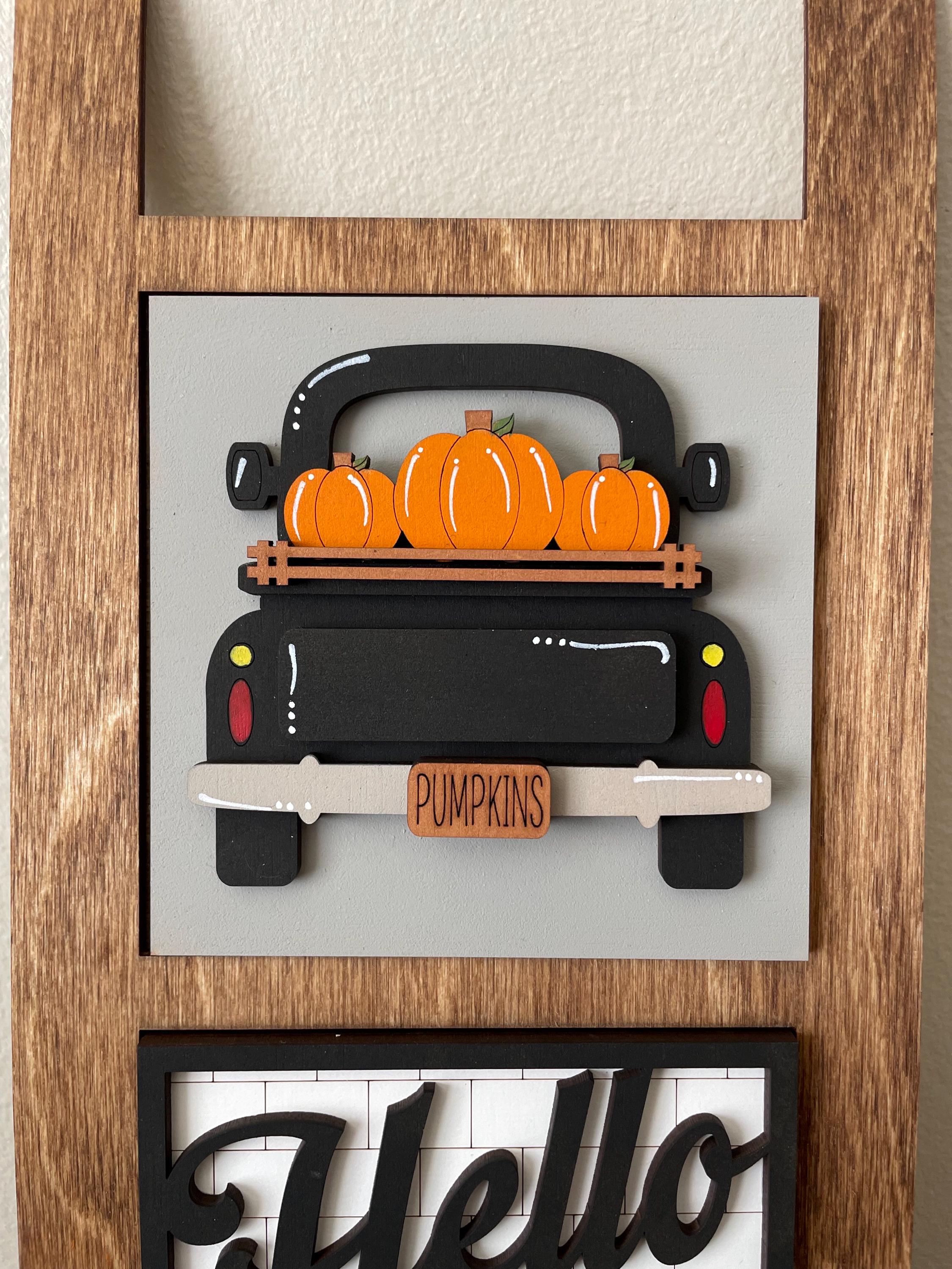 Hello Fall Interchangeable sign ladder, inserts only, 3pk or 4pk, pumpkin truck tiered tray decor