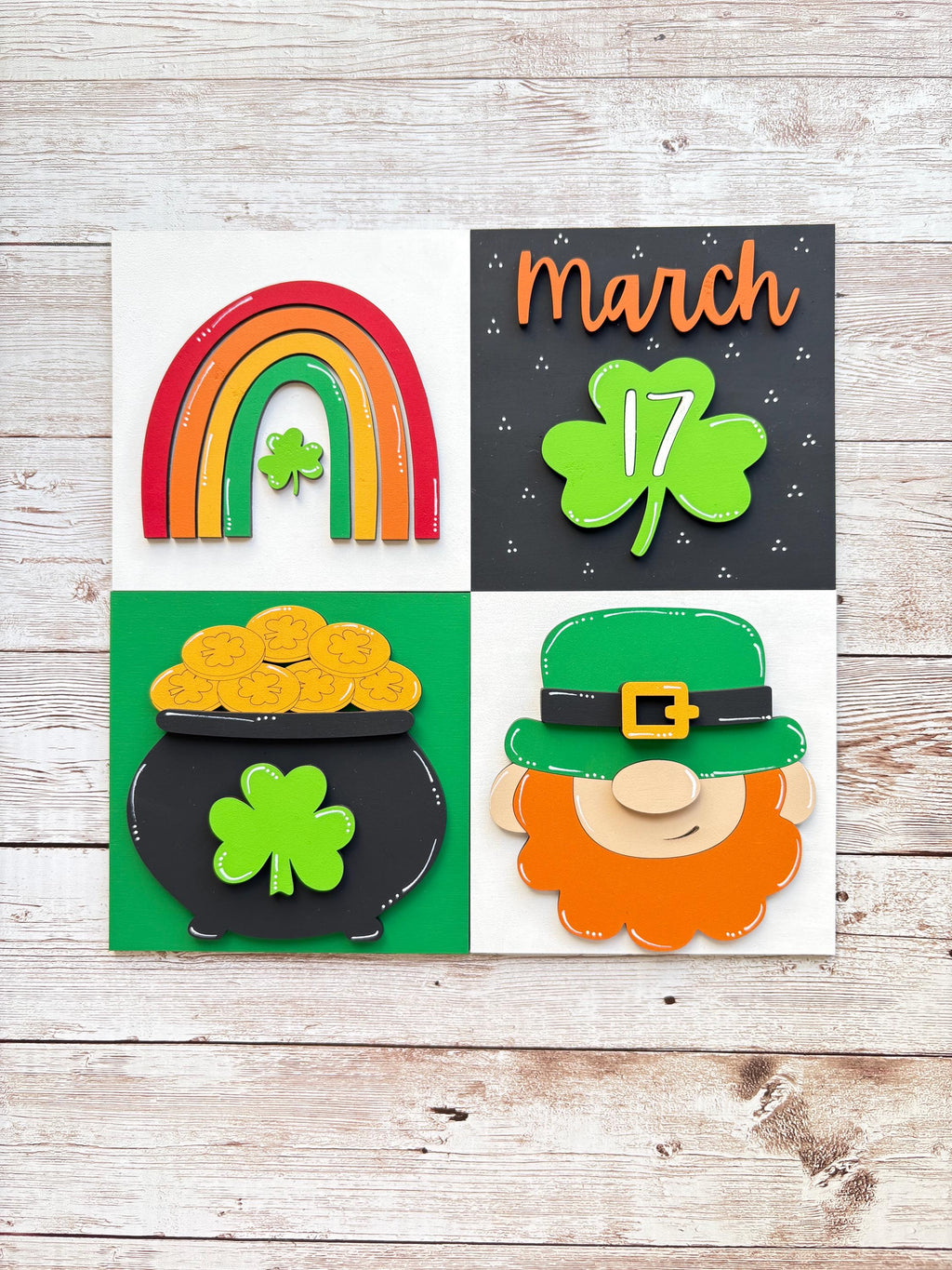 St Patrick Day leprechaun lucky clover Interchangeable sign ladder, inserts only, 3pk or 4pk