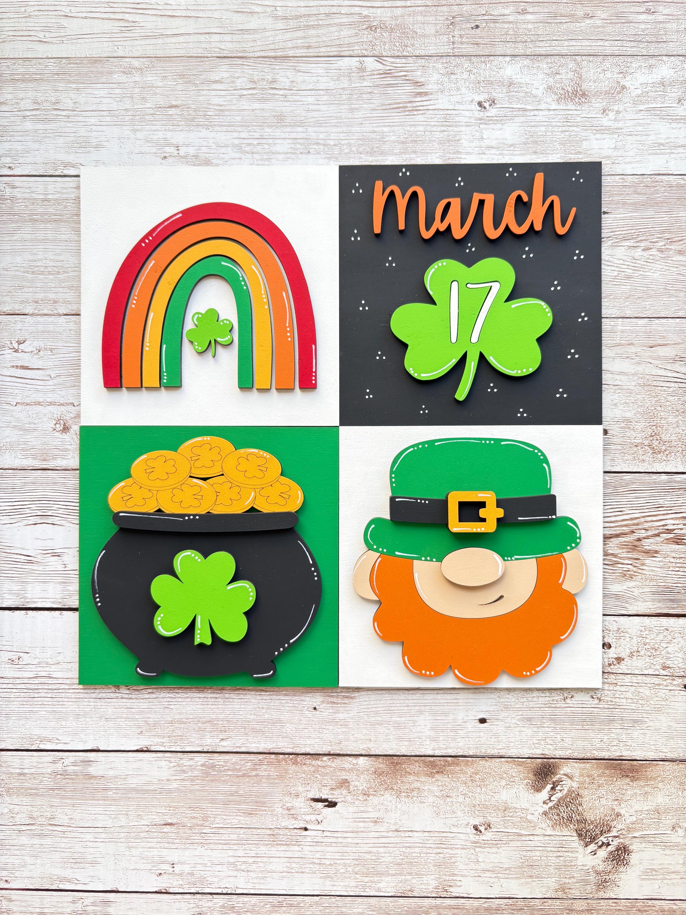 St Patrick Day leprechaun lucky clover Interchangeable sign ladder, inserts only, 3pk or 4pk