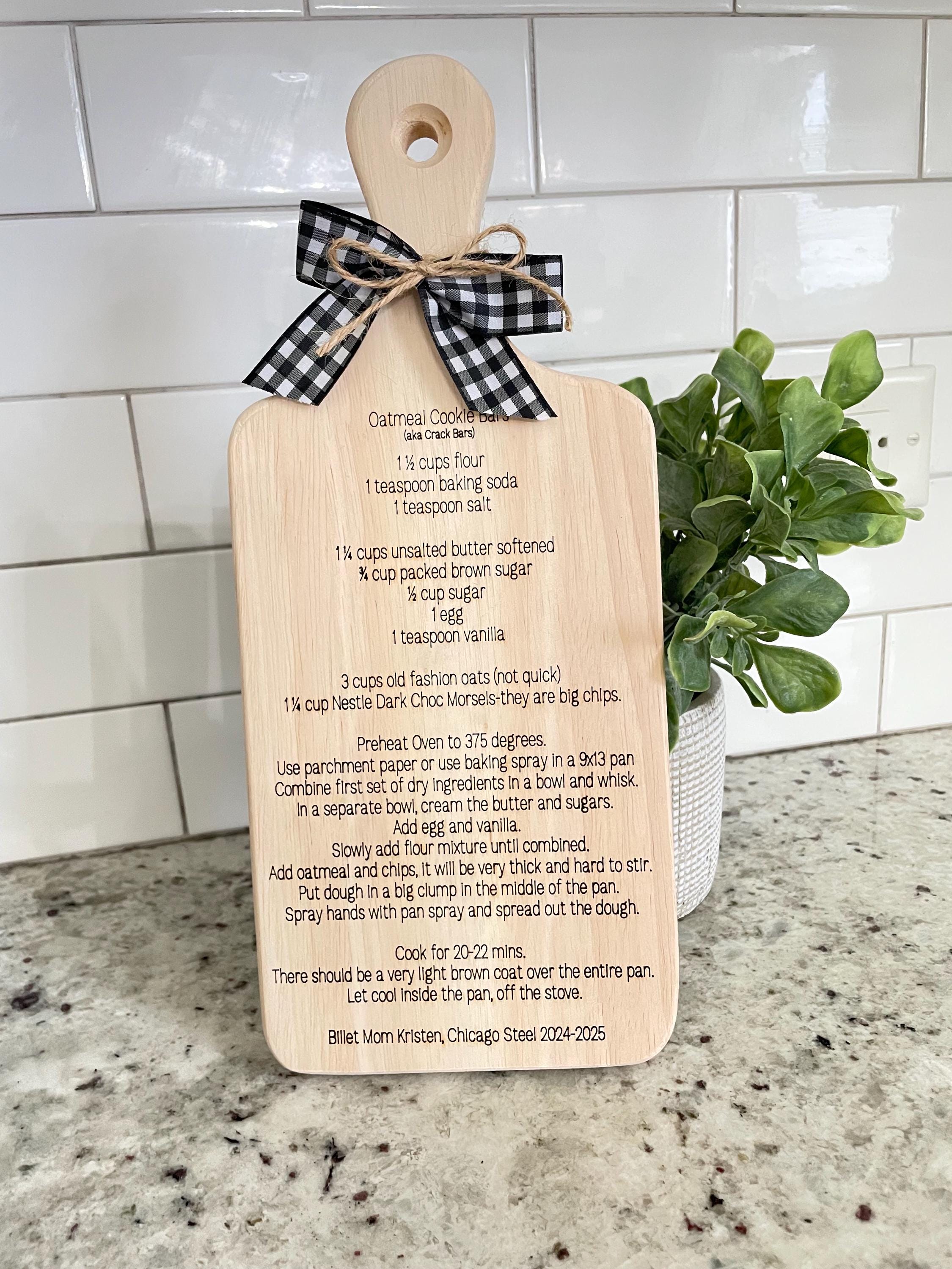 Recipe cutting board gift for wedding, family, billet, exchange student or friend. Savor your yummy food recipes forever saved on this board