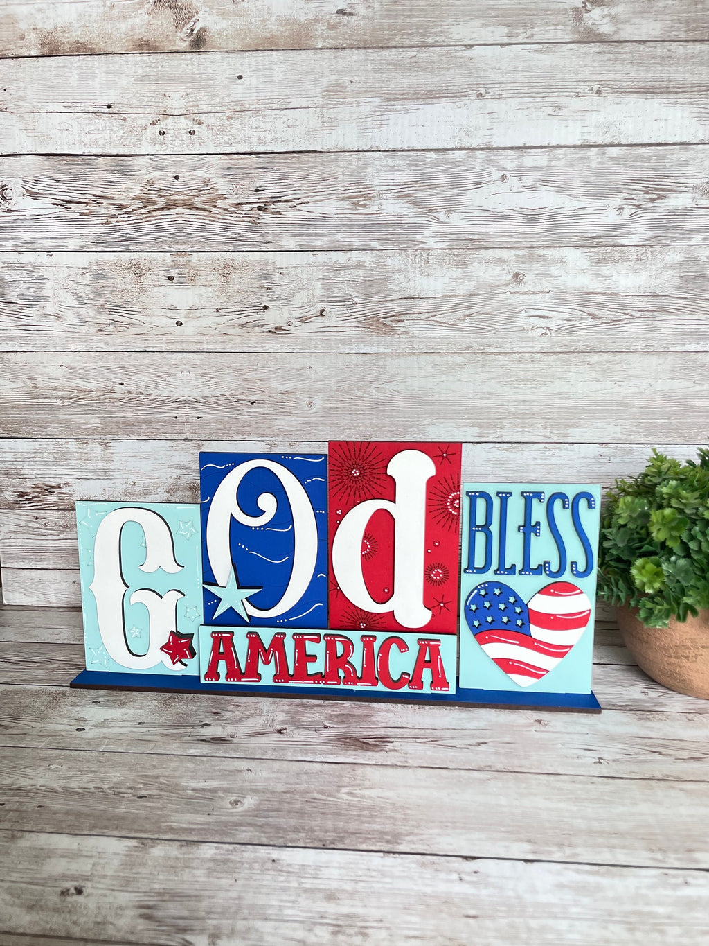 God Bless America sign, July 4th, USA decor, tiered tray decor, 4th of July, summer, Patriotic theme, Red White Blue, American flag,
