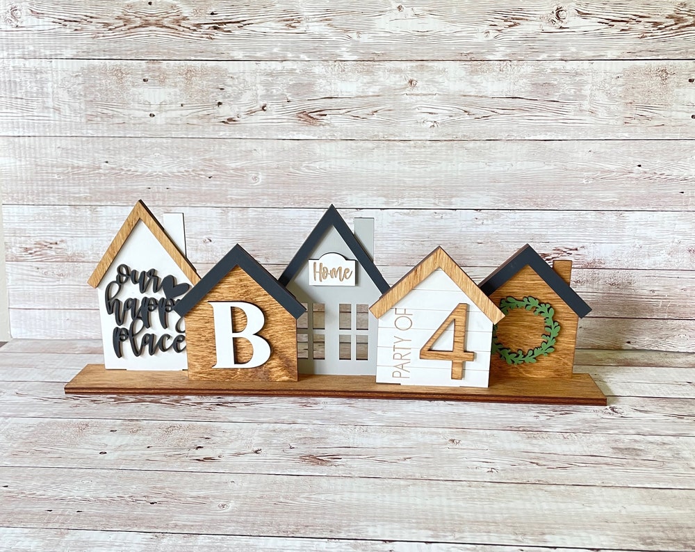 Little houses home decor, personalized family last name initial